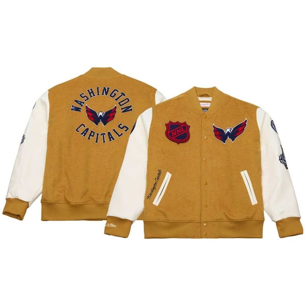 Mitchell & Ness Washington Capitals Varsity Jacket Mens L Gold NWT NHL Dusted